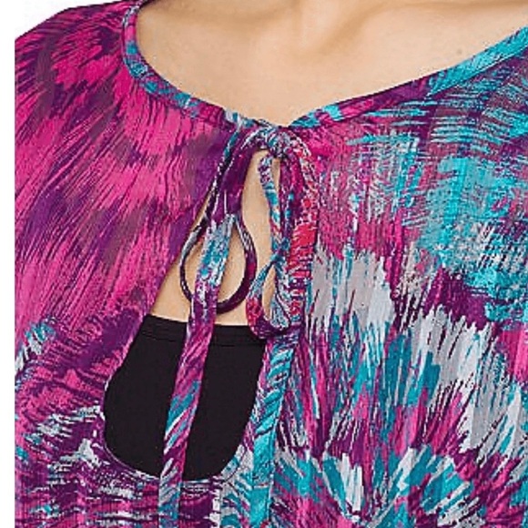 K-DASH by Kardashian Womens 2X Tie Caftan Pink Blue Stripe Kimono Sleeve - Picture 5 of 8